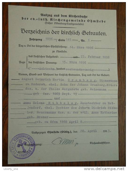 KIRCHLICHER AUSWEIS Anno 1917 ( Alma Marie Johanne GRAMBERG + document - Details zie Foto´s ) !