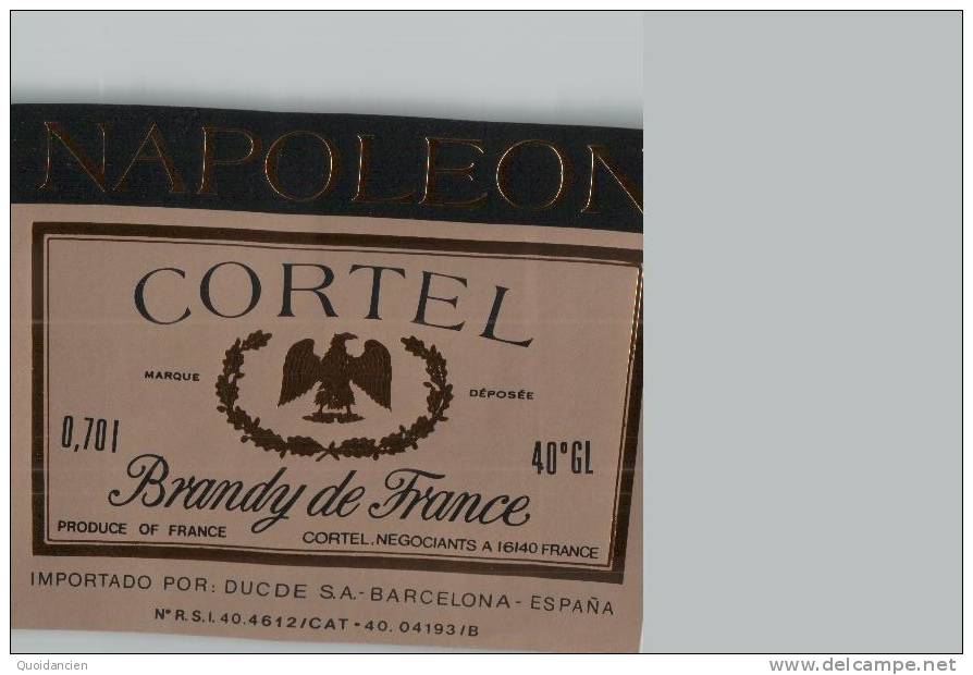 Etiquette  NAPOLEON  -  CORTEL  -  BRANDY  De  France  - - Autres & Non Classés