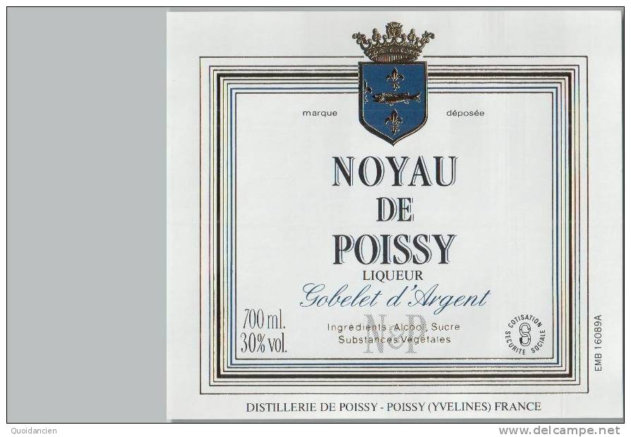 Etiquette  -  NOYAU  De  POISSY  Liqueur  -  GOBELET  D'  ARGENT  -  Distillerie  De  POISSY  -  POISSY  ( Yveline ) - Autres & Non Classés