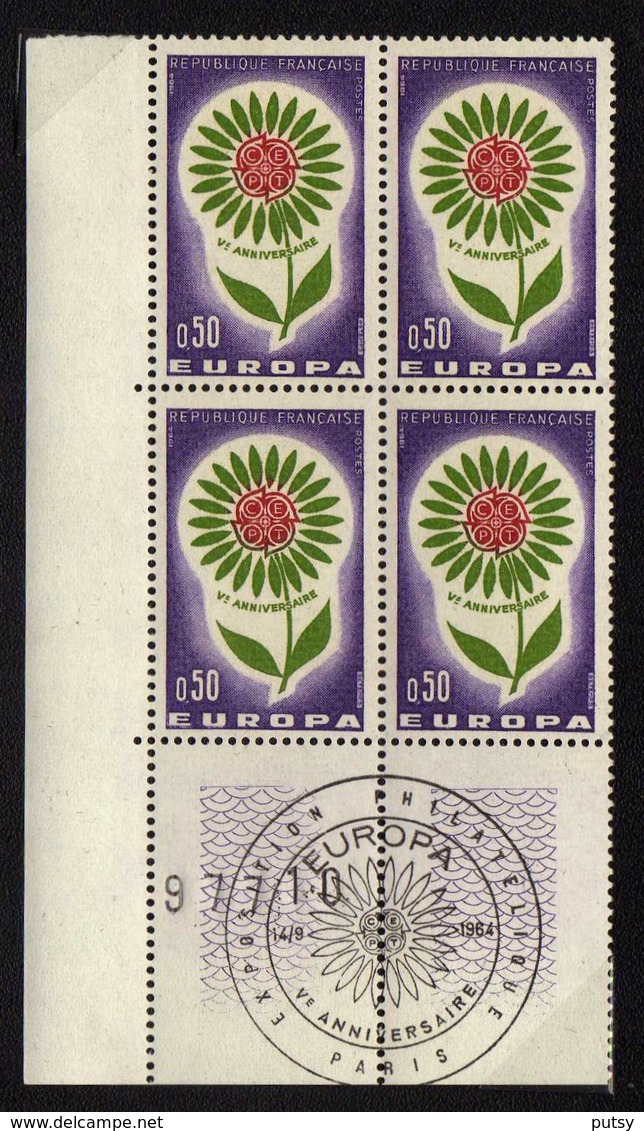 N° 1431 EUROPA 1964 Bloc De Quatre, Oblitérations 1er Jour Paris. - 1960-1969