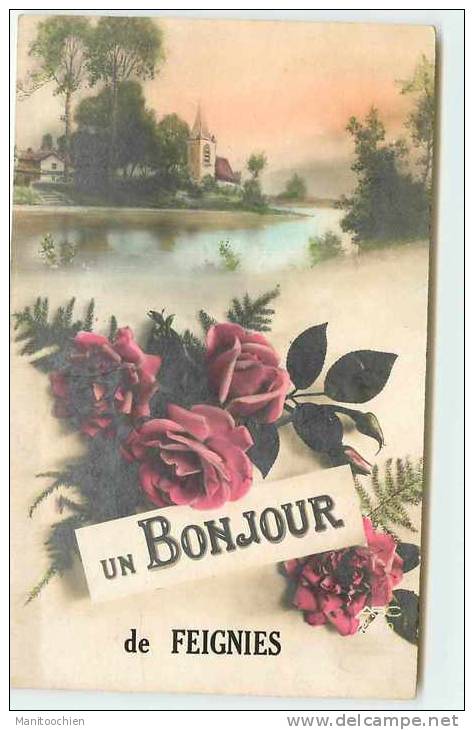 DEP 59 FEIGNIES UN BONJOUR DE ...BELLE CARTE FANTAISIE - Feignies