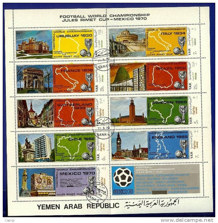 1970 - YEMEN Y.A.R. - MEXICO 1970 JULIUS RIMET CUP - SHEET USED - 1970 – Mexico