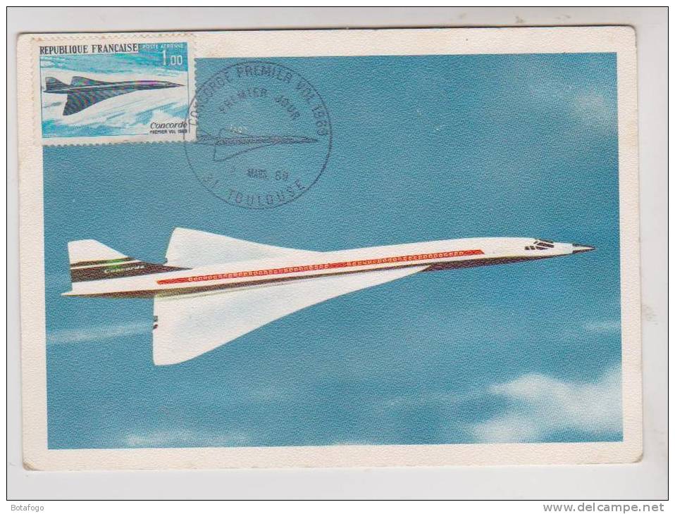 TIMBRE 1er JOUR VOL D ESSAI, CONCORDE 2 MARS 1969, SUR CPM - First Flight Covers