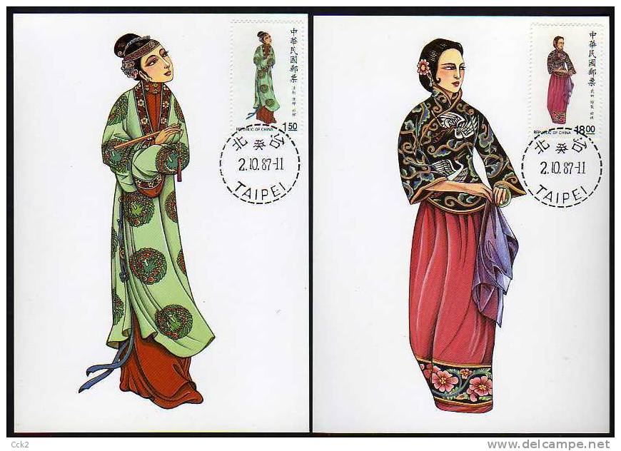 1987 - Rep.Of CHINA - Carte Maximum Card–Traditional Chinese Costume(4V) - Tarjetas – Máxima