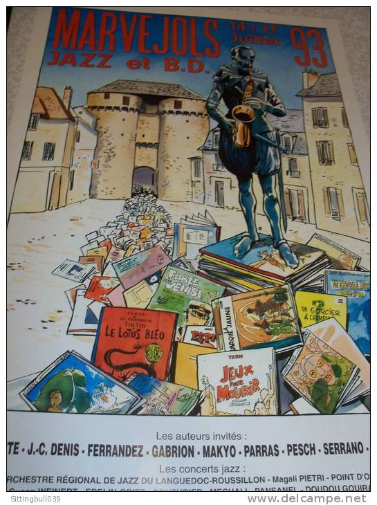 FERRANDEZ. Affiche Du Festival Jazz Et BD à MARVEJOLS 1993 (Lozère) Avec BD De Nombreux Héros. Hergé, Tardi, Etc - Affiches & Offsets