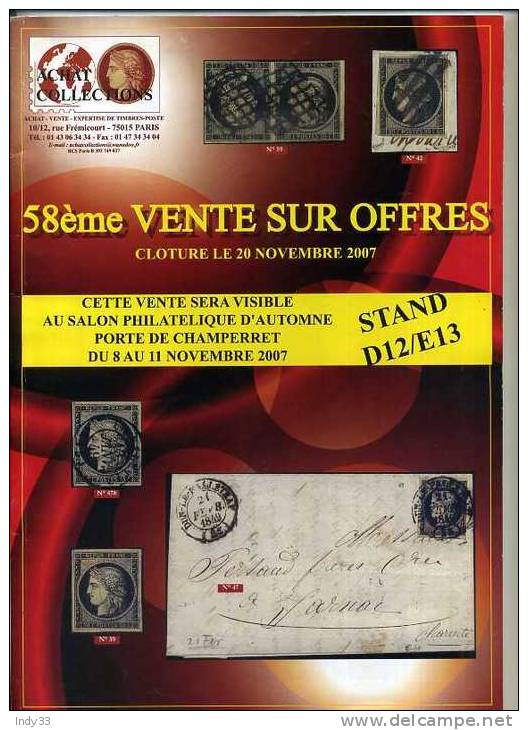 - CATALOGUE  ACHAT COLLECTIONS . VENTE SUR OFFRES 2007 - Cataloghi Di Case D'aste