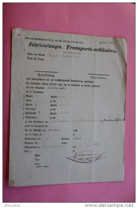 1863 Militaria Armée Fédérale Convocation Document Transport Militaire Inspektion Quittung Quittance Suisse Schweiz - Documentos