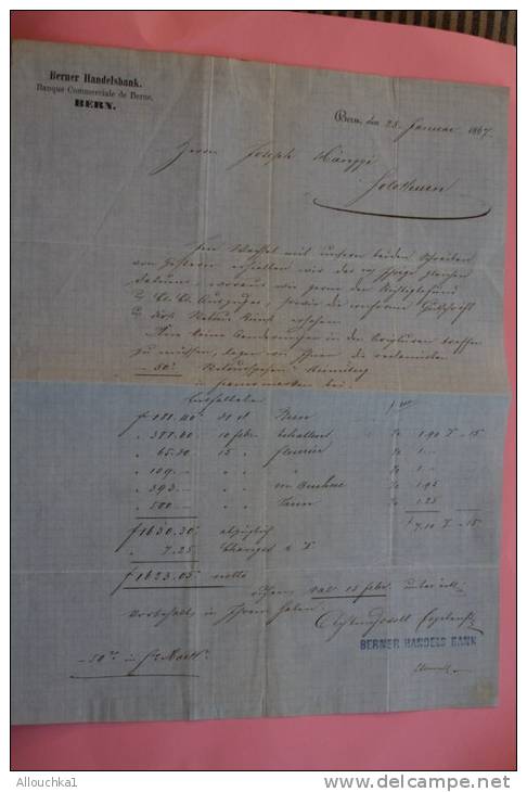 1867 Lettre Banque Commerciale De Berne Manuskript Rechnung  Manuscrit   Dokumente Commercial Suisse Schweiz - Switzerland