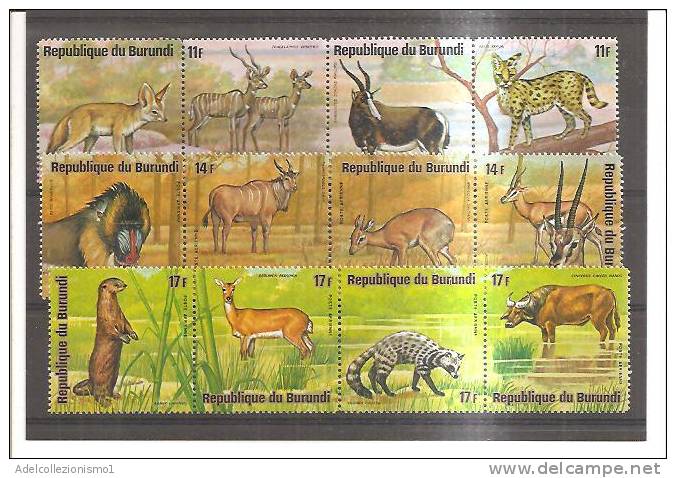 61335)n°48 Valori Burundi In Striscette Da 4 Elementi - Animali - Nc. 645/668 - 368/91 - Colecciones