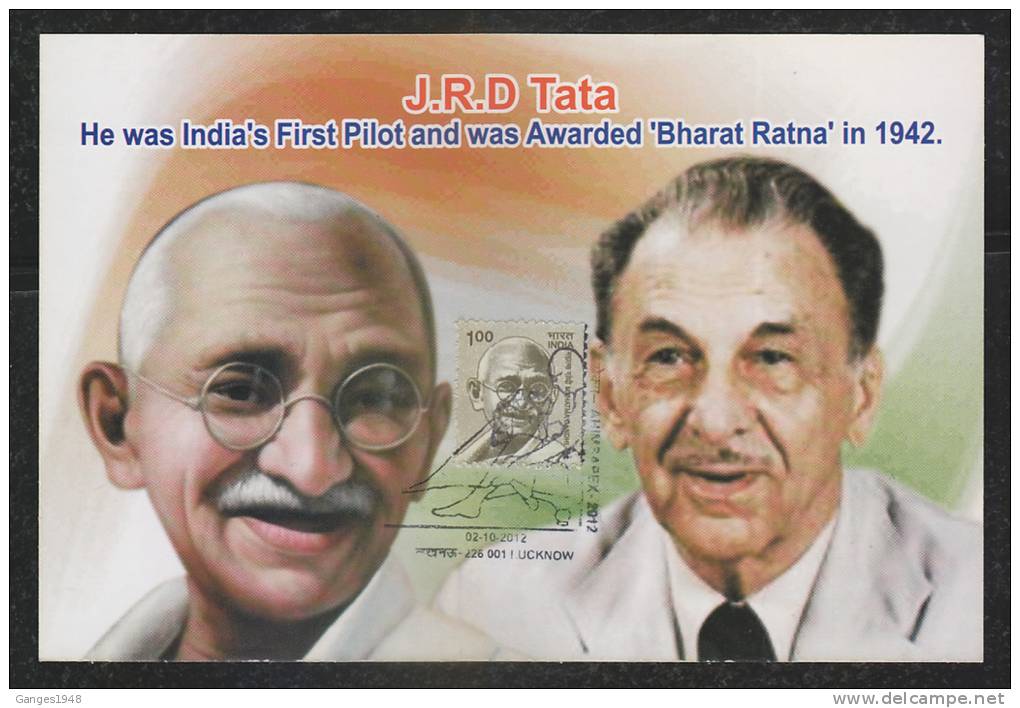 India  2012  Ahimsapex  Gandhi And J.R.D. Tata FDI STamped Card  # 44122 - Mahatma Gandhi