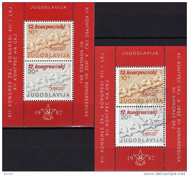 Kette Zum XII.Kongreß Der SKJ 1982 Jugoslawien Block 21 ** Plus O 2€ Hammer Und Sichel Bf Bloc Flag Sheet Of Jugoslavija - Used Stamps