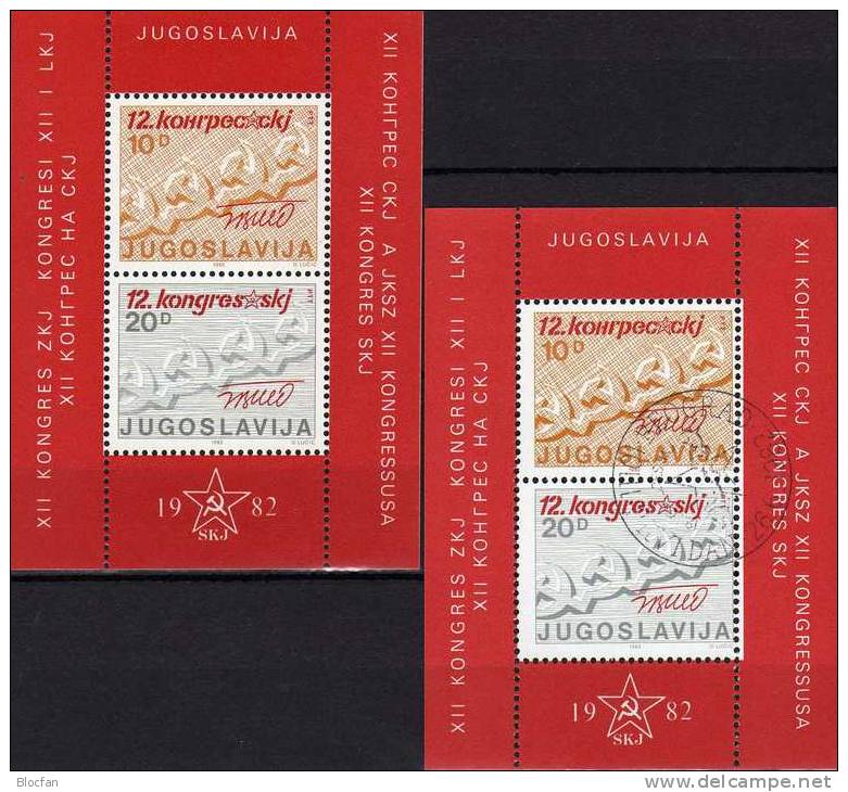 Kette Zum XII.Kongreß Der SKJ 1982 Jugoslawien Block 21 ** Plus O 2€ Hammer Und Sichel Bf Bloc Flag Sheet Of Jugoslavija - Usati