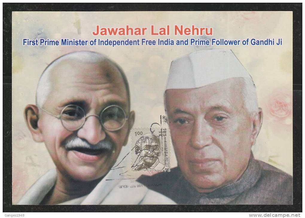 India  2012  Ahimsapex  Gandhi And  J.L. Nehru FDI STamped Card  # 44124 - Mahatma Gandhi