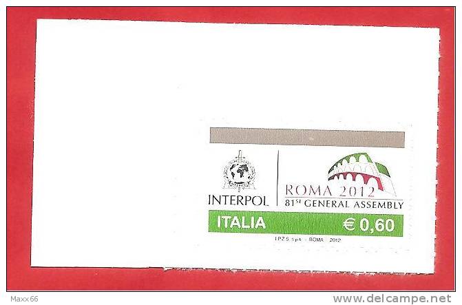 ITALIA REPUBBLICA SINGOLO ANGOLO DI FOGLIO  - 2012 - 81ª Assemblea Generale Dell´interpol - € 0,60 - 2011-20:  Nuevos