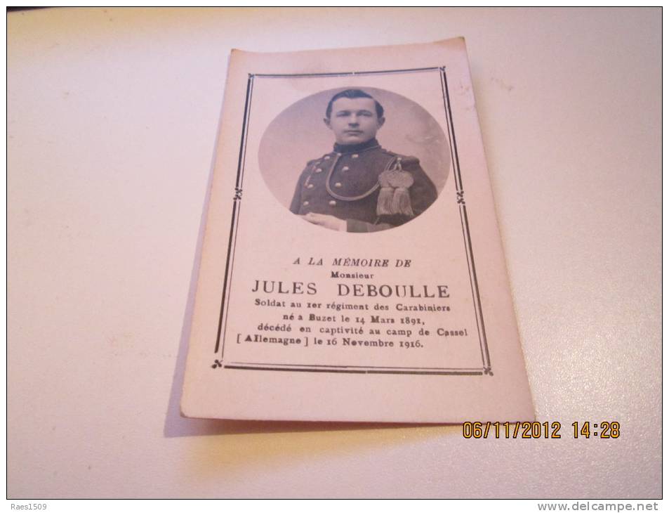 Faire Par Mortuair Du Soldat Jules Deboulle Né Buzet Dcd Captivité Camp De Cassel 1891-1916 - Religione & Esoterismo