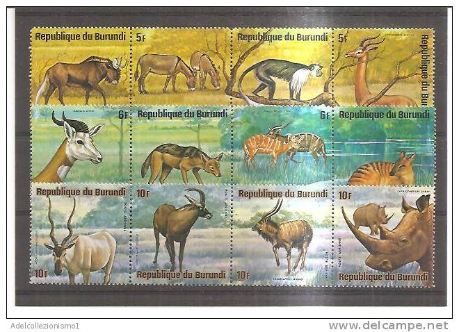 61381)n°48 Valori Burundi In Striscette Da 4 Elementi - Animali - Nc. 645/668 - 368/91 - Collezioni