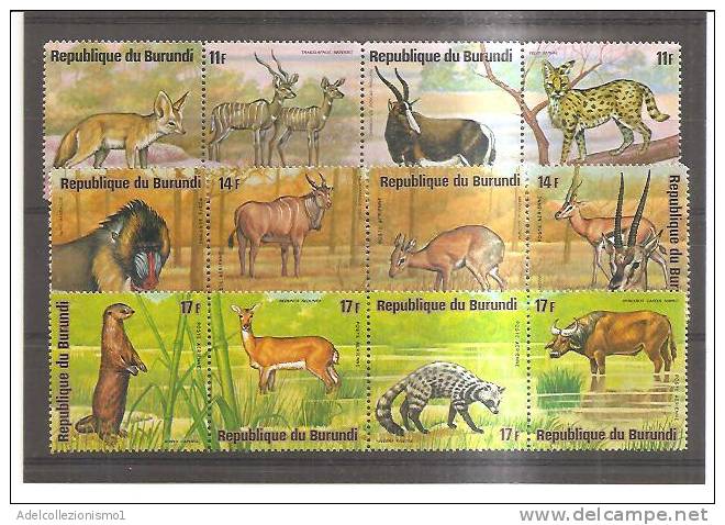 61381)n°48 Valori Burundi In Striscette Da 4 Elementi - Animali - Nc. 645/668 - 368/91 - Colecciones