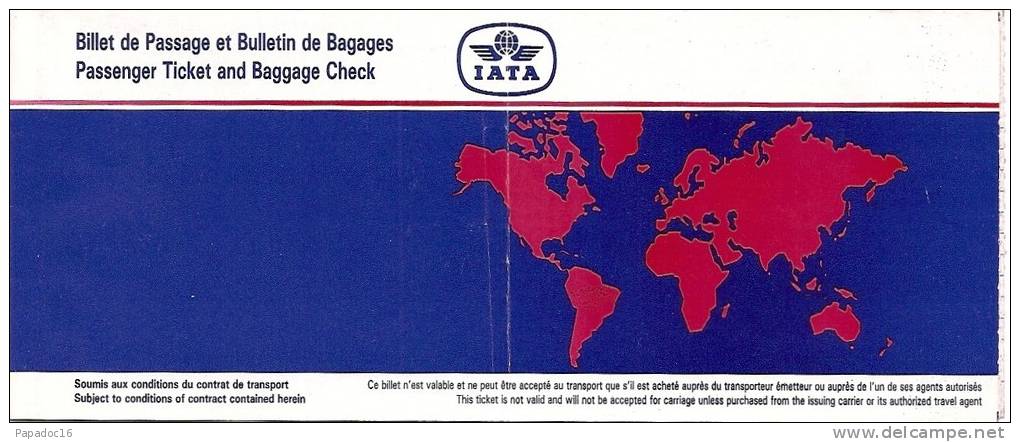Billet D'avion - Air France - Paris- Tunis Et Retour 1988 - Europe