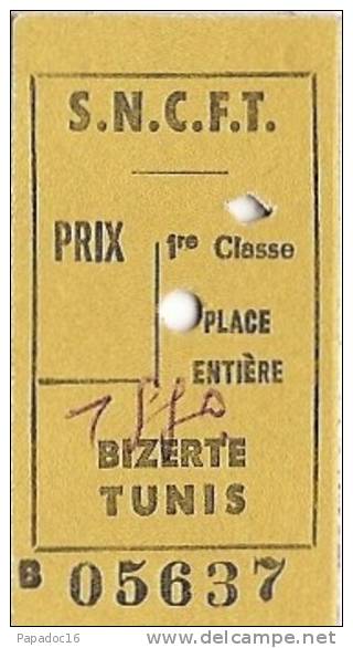 Ticket De Chemin De Fer - S.N.C.F.T. - Bizerte-Tunis (24-01-1988) - [SNCFT] - Monde