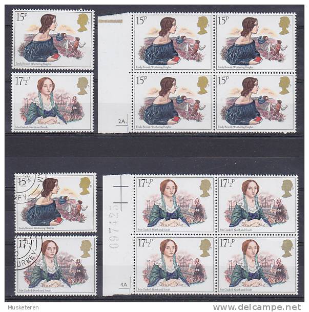 ## Great Britain 1980 Mi. 843-44 Europa CEPT Emily Brontë & Elizabeth Cleghorn 4- Blocks & Single MNH** / O - Unused Stamps