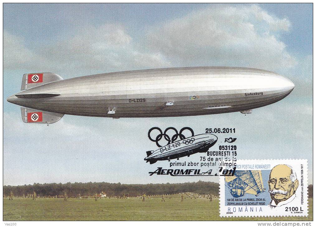 FERDINAND VON ZEPPELIN 1938-1917,CM,CARTES MAXIMUM, MAXICARD,2011,ROMANIA. - Zeppelines