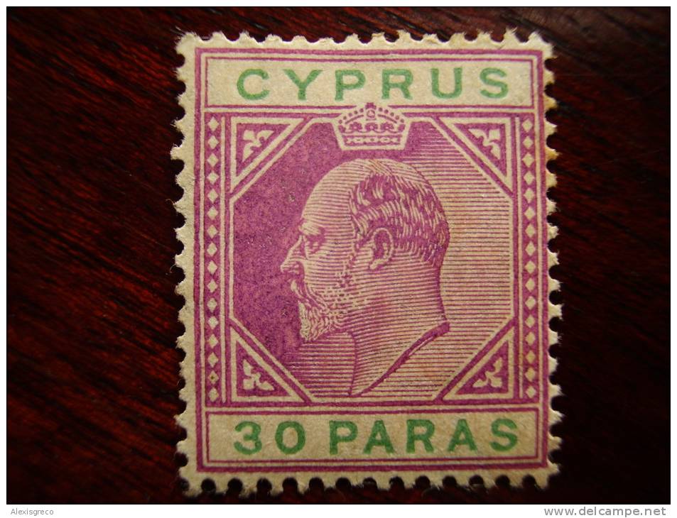 CYPRUS 1903 EDWARD VII THIRTY PARAS MAUVE & GREEN UNUSED - Zypern (...-1960)