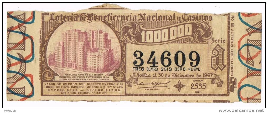 12920. Billete Loteria Nacional Y Casinos ESPAÑA 1947 - Biglietti Della Lotteria