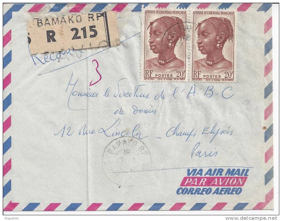 NIGER - 1945/50  -    LETTRE DE BAMAKO , PAR AVION , POUR PARIS ,  EN RECOMMANDE  - - Covers & Documents