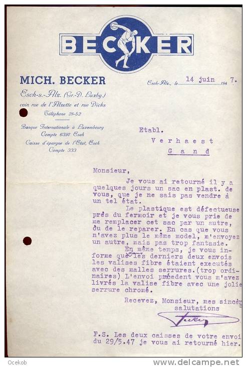 Factuur Brief BECKER - Esch Luxembourg 1947 - Luxembourg