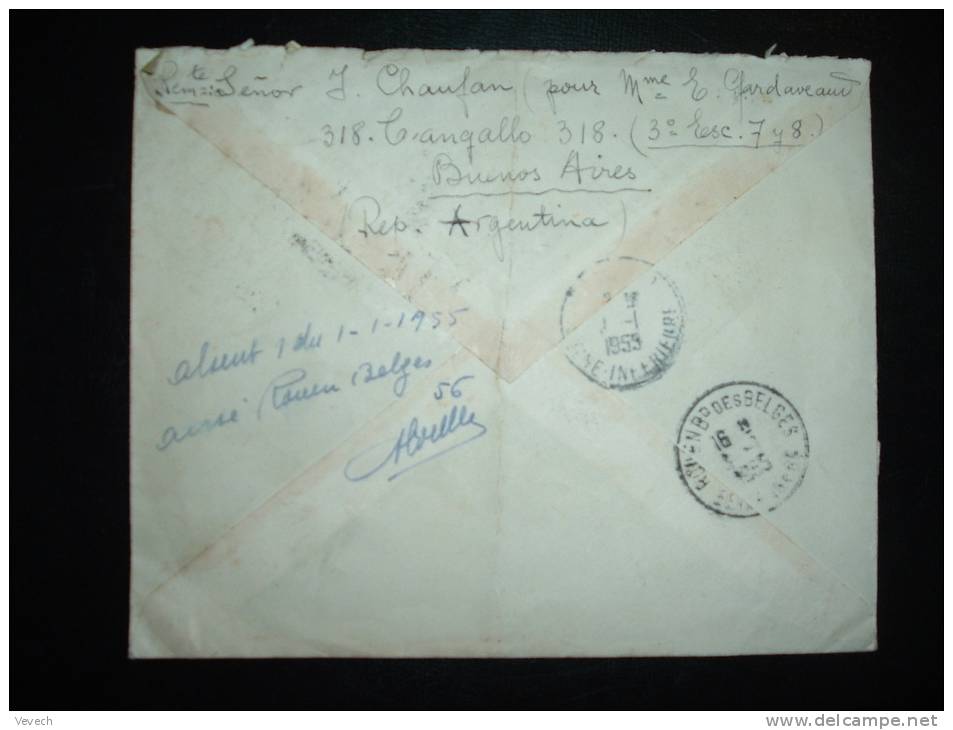 LR POUR FRANCE TP 2P + 1P + 50C + 20C + 10C OBL. 28 DIC 54 E.R.V.1° BUENOS AIRES + DRAPEAUX + JOUR DE L'AN 1955 - Cartas & Documentos