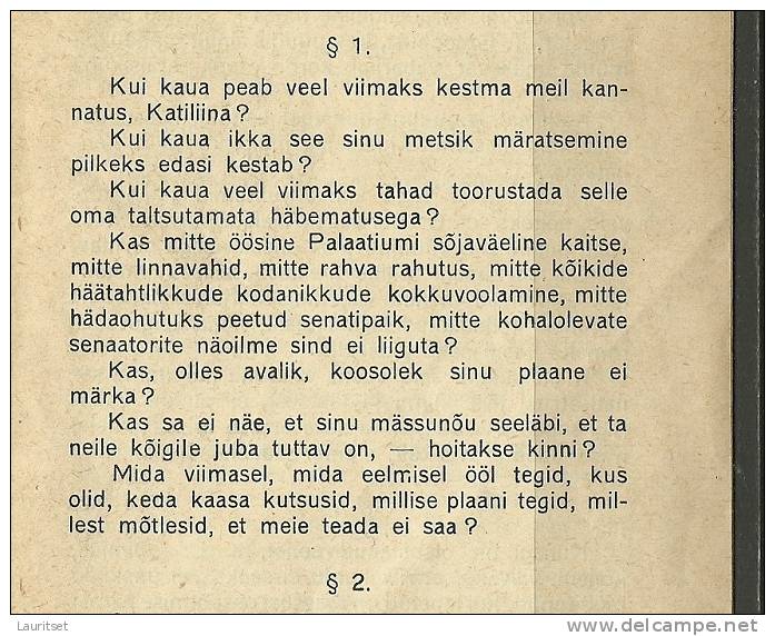 MARCUS TULLI CICERO 1930 First Speech Against Catalina In Estonian Estonia Estonie Tartu Dorpat 1930 - Livres Anciens