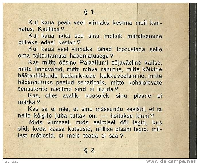 MARCUS TULLI CICERO 1930 First Speech Against Catalina In Estonian Estonia Estonie Tartu Dorpat 1930 - Libri Vecchi E Da Collezione