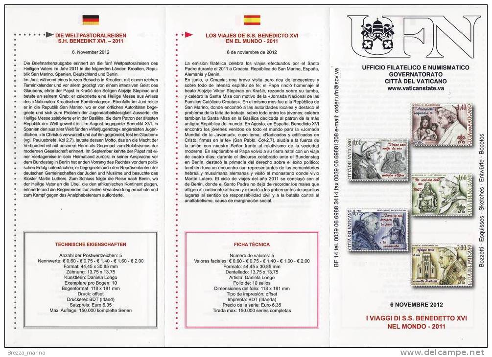 VATICANO - 2012 - Nuovo - Storia Postale - Bollettino Ufficiale - Viaggi Di Benedetto XVI Nel 2011 - BF 14 - Lettres & Documents