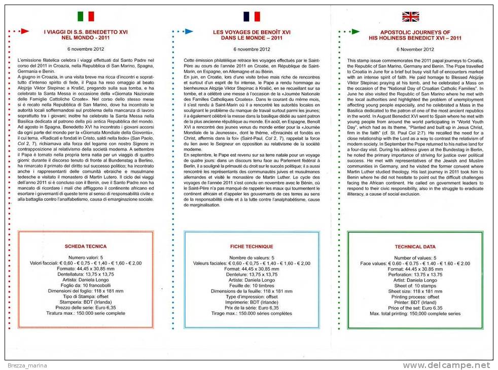VATICANO - 2012 - Nuovo - Storia Postale - Bollettino Ufficiale - Viaggi Di Benedetto XVI Nel 2011 - BF 14 - Lettres & Documents