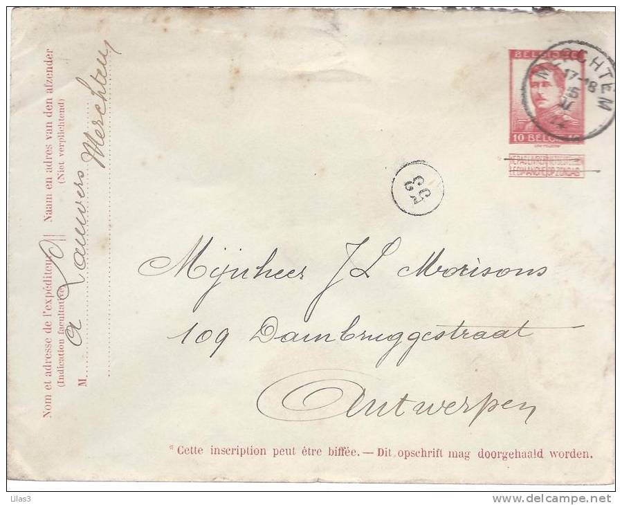 Enveloppe Entier Postal Albert Ier Pour Anvers. Oblitération Merchten 5/2/1914 - Omslagen
