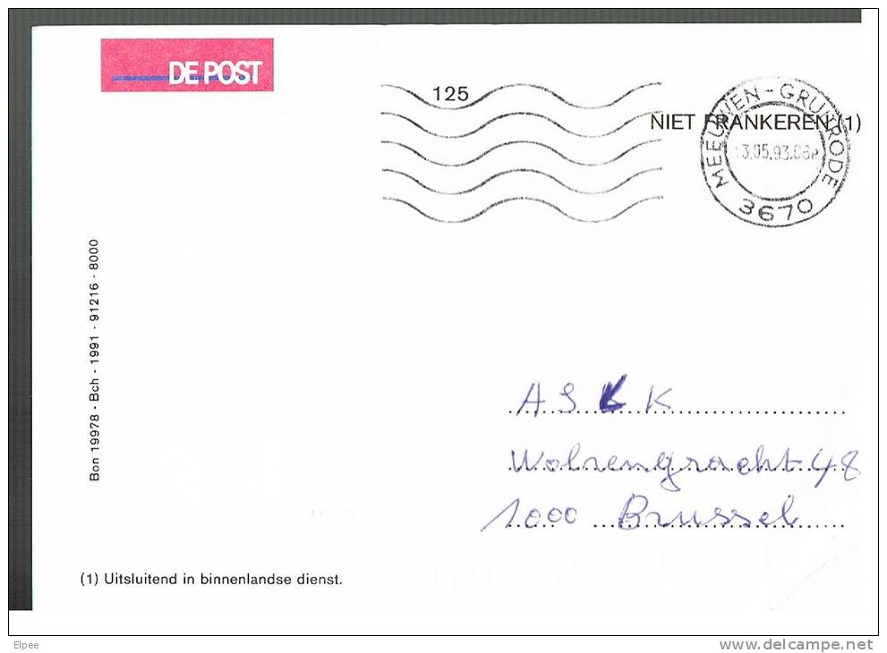 Carte 125 Néerlandais De 1991, Oblitérée Meeuwen-Gruitrode - Addr. Chang.
