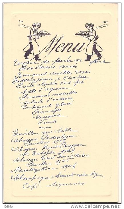 Menu  1951 - Sur Peinture Carolus  Duran TTB - Menus