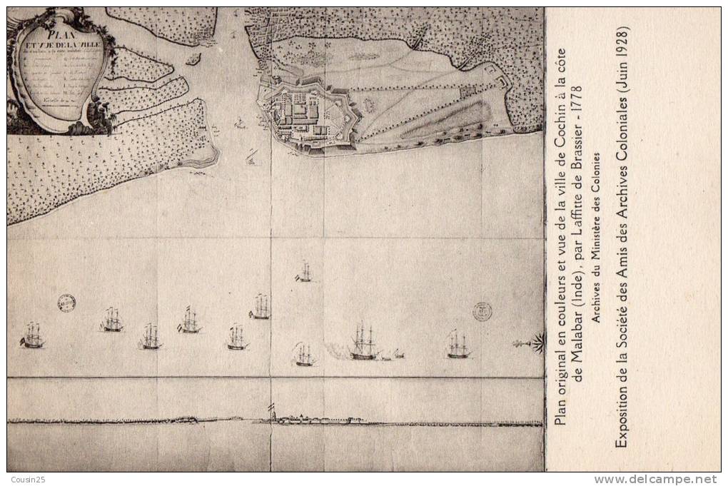 INDE - Plan Original En Couleurs Et Vue De La Ville De COCHIN à La Côte De MALABAR - Indien