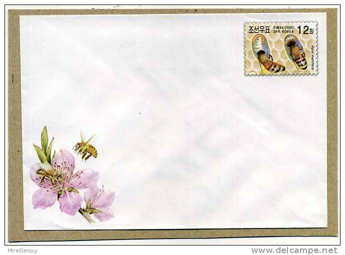 ENTIER POSTAL COREE ABEILLE COCON FLEUR - Abejas