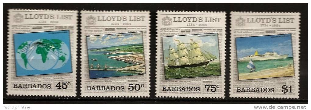 Barbade Barbados 1984 N° 596 / 9 ** Liste De La Llyod, Avions, Bateaux, Port, Bridgetown, Trois Mâts, Sea Princess - Barbades (1966-...)