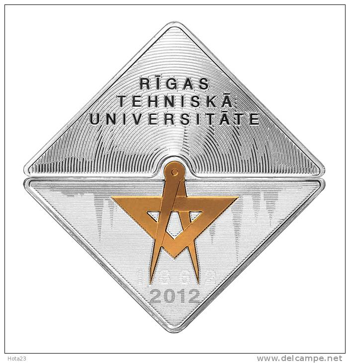 (!) LATVIA 2012 SILVER GILDED COIN 1 Lats RIGA TECHNICAL UNIVERSITETY Proof - Lettonie