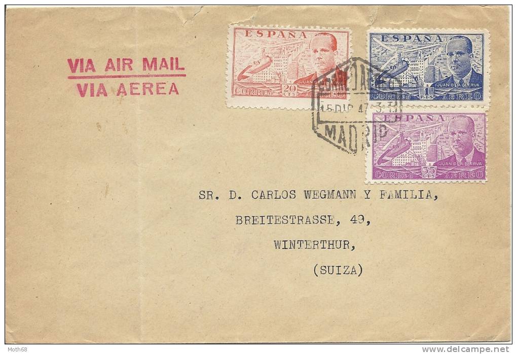 1947 Flugpostbrief Von Madrid Nach Winterthur - Briefe U. Dokumente