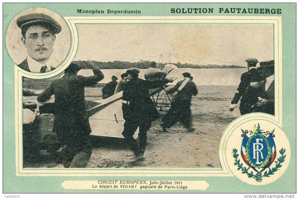 Circuit Européen Juin-Juillet 1911 Le Départ De Vidart  Monoplan Deperdussin  Cpa Dos Scané - Fliegertreffen