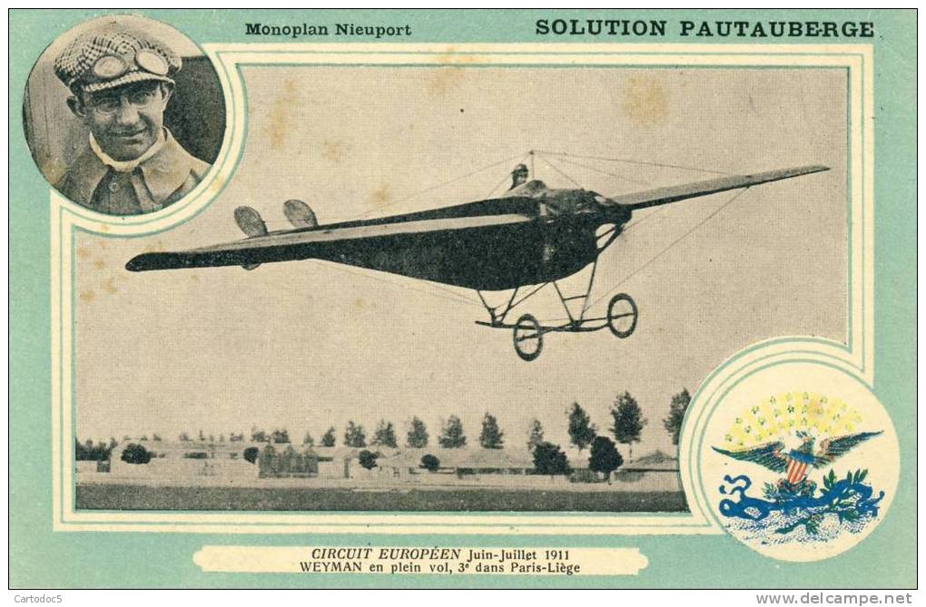 Circuit Européen Juin-Juillet 1911 Weyman En Plein Vol 3e Dans Paris-Liège  Monoplan Nieuport  Cpa Dos Scané - Meetings