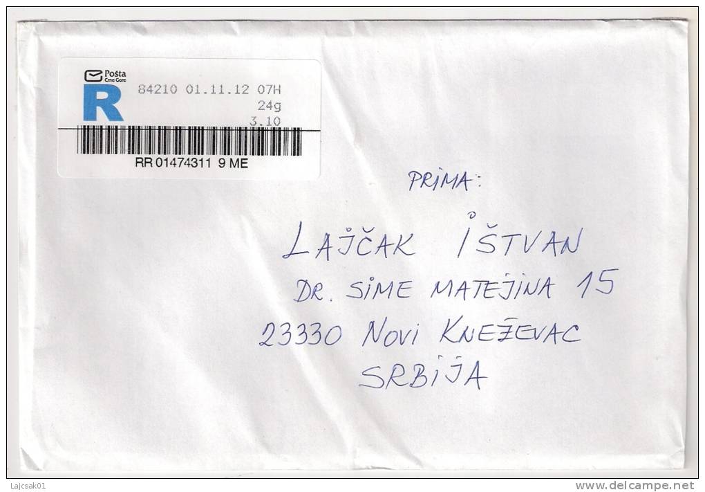 MONTENEGRO 2012. INTERNATIONAL REGISTERED COVER WITH ATM LABEL - Montenegro