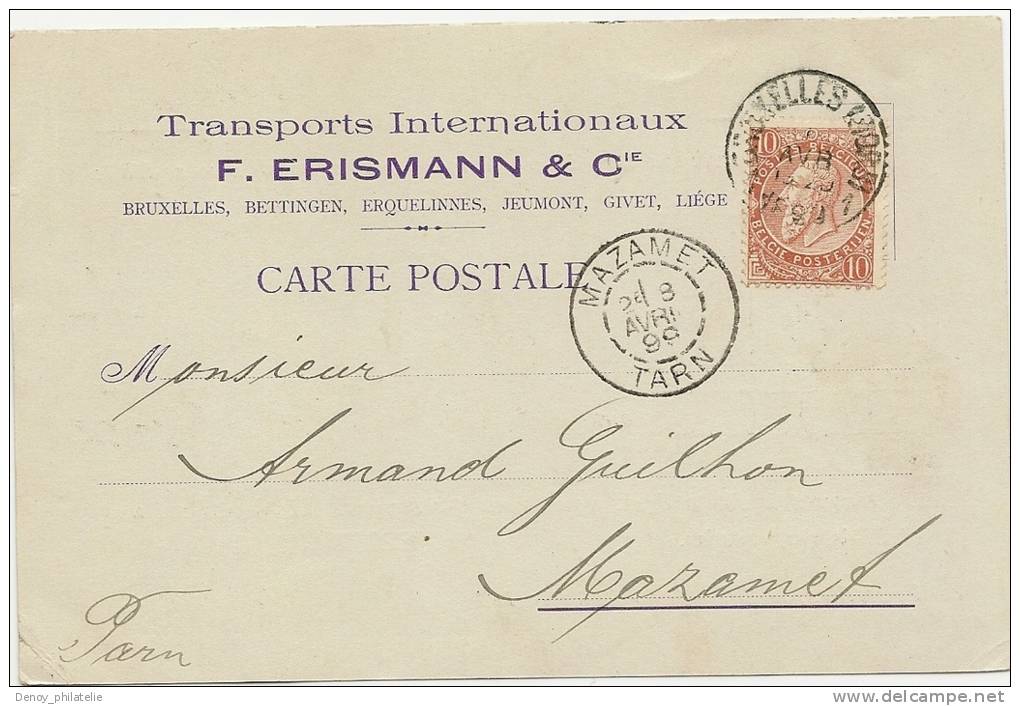 Carte Postale Privée Transport Internationaux  ERISMANN Avec Numero 57 Pour La France (tarn) - Sonstige & Ohne Zuordnung