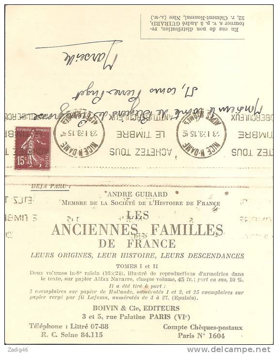 LES ANCIENNES FAMILLES DE FRANCE - BOIVIN & Cie. EDITEURS PARIS - CARTE DOUBLE OUVRANTE - Genealogy