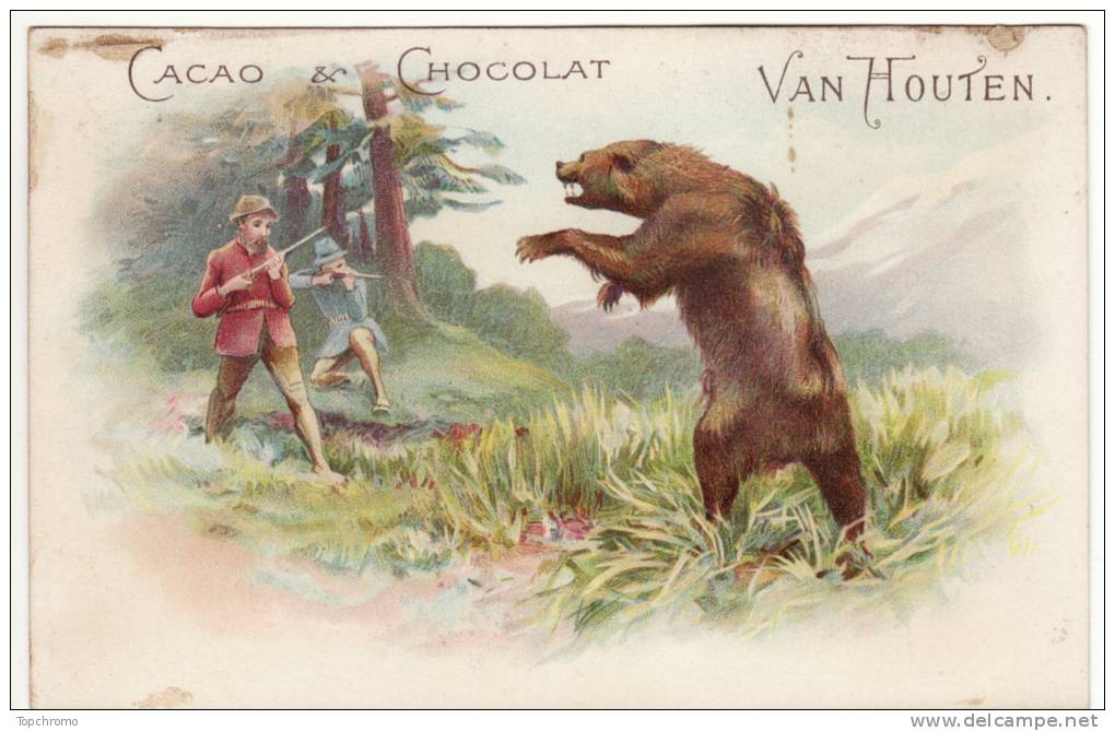 CHROMO Chocolat Van Houten Chasse à L'ours Chasseurs Fusils - Van Houten