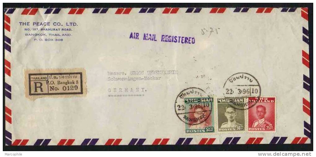 SIAM - THAILANDE - HORLOGERIE  / 1953 LETTRE RECOMMANDEE AVION POUR L ALLEMAGNE (ref 3673) - Siam