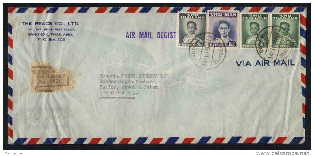 SIAM - THAILANDE - HORLOGERIE  / 1952 LETTRE RECOMMANDEE AVION POUR L ALLEMAGNE (ref 3672) - Siam